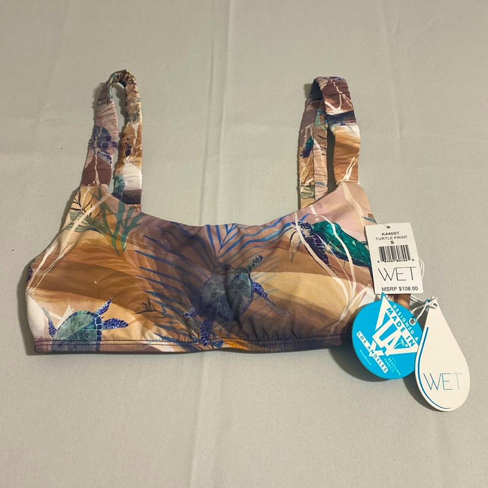 WET Women's Turtle Print Wide Strap Bikini Top Size S